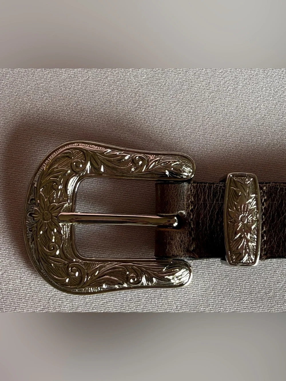 Guess Brown Leather Western Silver Buckle Studded Rhinestone Cowgirl Belt XL